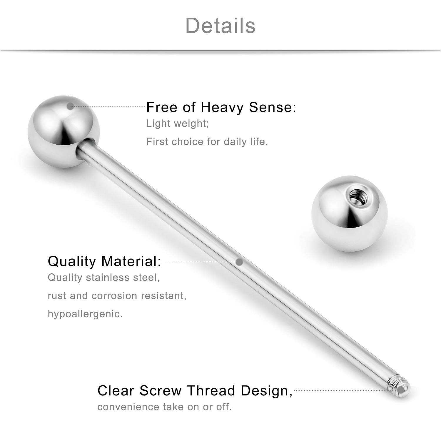 Piercing de barra industrial, joyería de acero inoxidable de 0.45 onzas para cartílago, hélice, caracola, 1 1/2 pulgadas (1.496 in), bolas de piedra de ópalo para mujeres y hombres, 9 2
