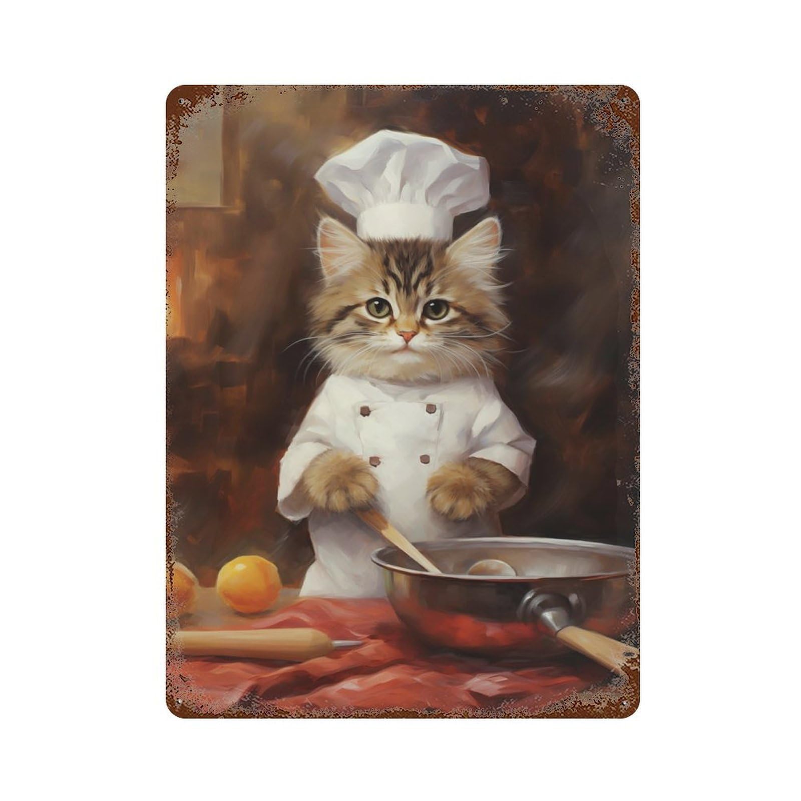 Kitty Chef Vintage Rust Metal Sign 15.7"x11.8", Farmhouse Wall Decor for Garage, Pub Or Kitchen