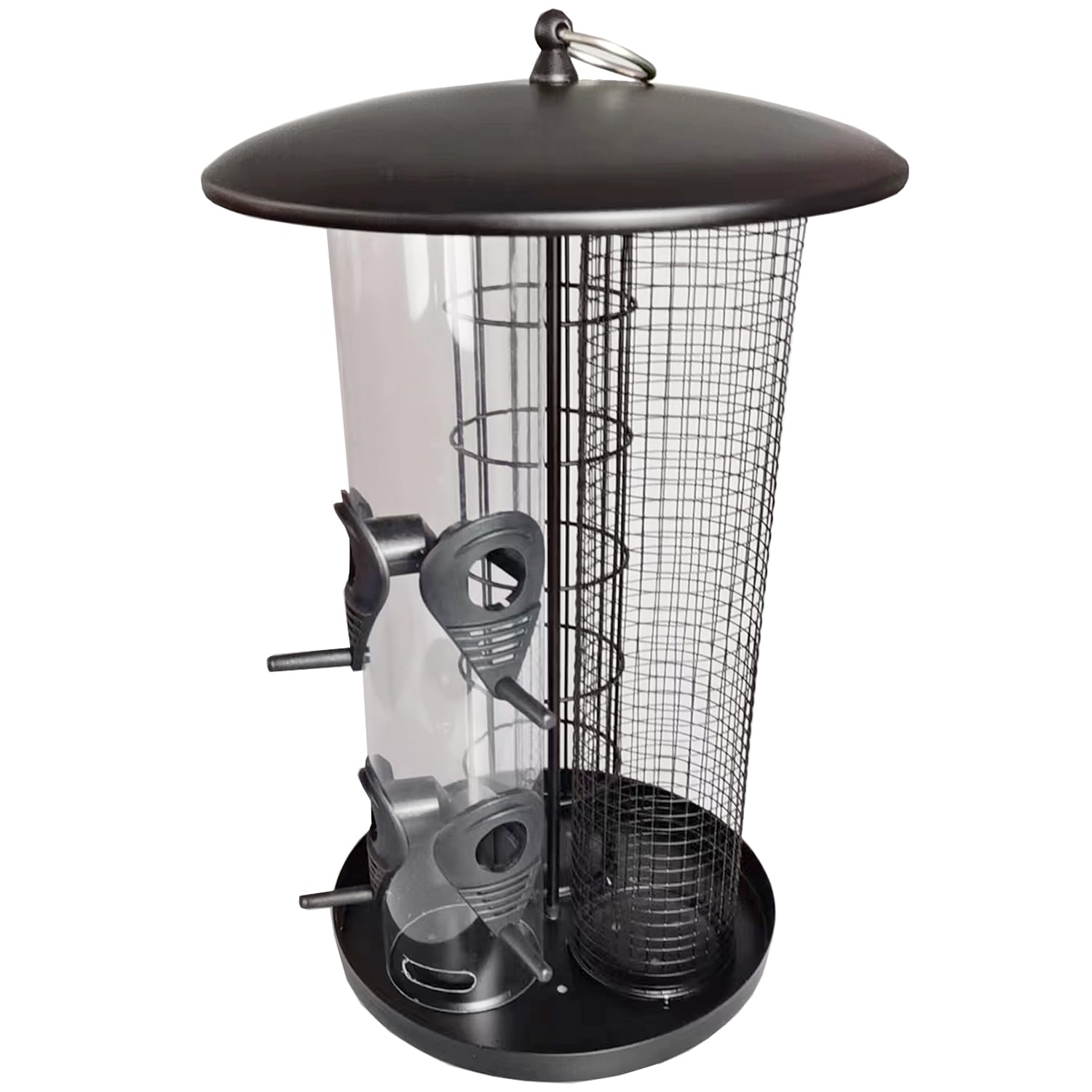 3 in 1 Bird Feeder – Seed, Suet & Nut Hanging Garden Feeder with Easy Fill Top, 3 Section Large Capacity Wildlife Feeder, Durable Outdoor Black