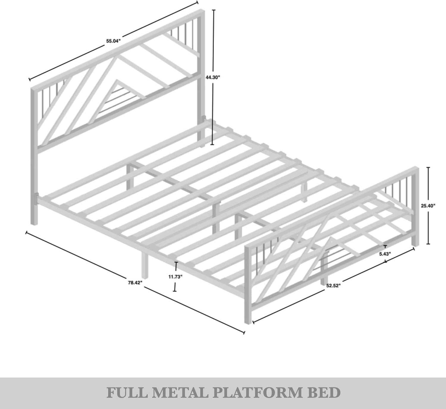Full Geometric Slatted Design Metal Platform Bed, White