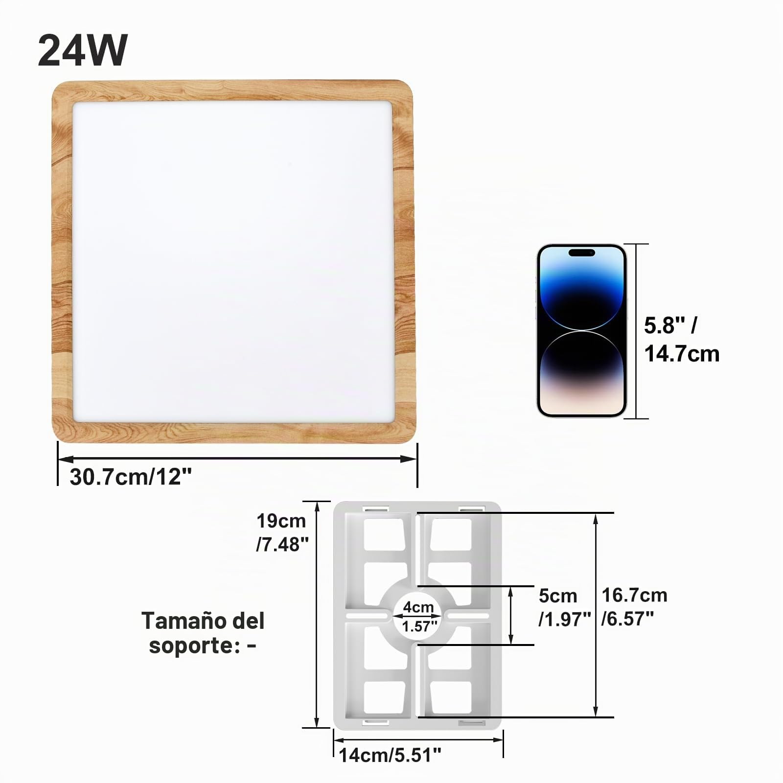LVL Lámpara Techo LED, 24W 30cm Grano de Madera Plana Cuadrado Plafon LED Techo Modernos para Baño, Salon, Dormitorio, Cocina, Oficina, Balcón (24W)