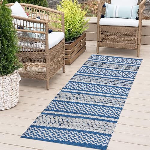 Image of 2x5 ft Cotton Rug Runner - Handwoven Carpet for Hallway, Entryway & Patio with Soft Texture and Modern Pattern
