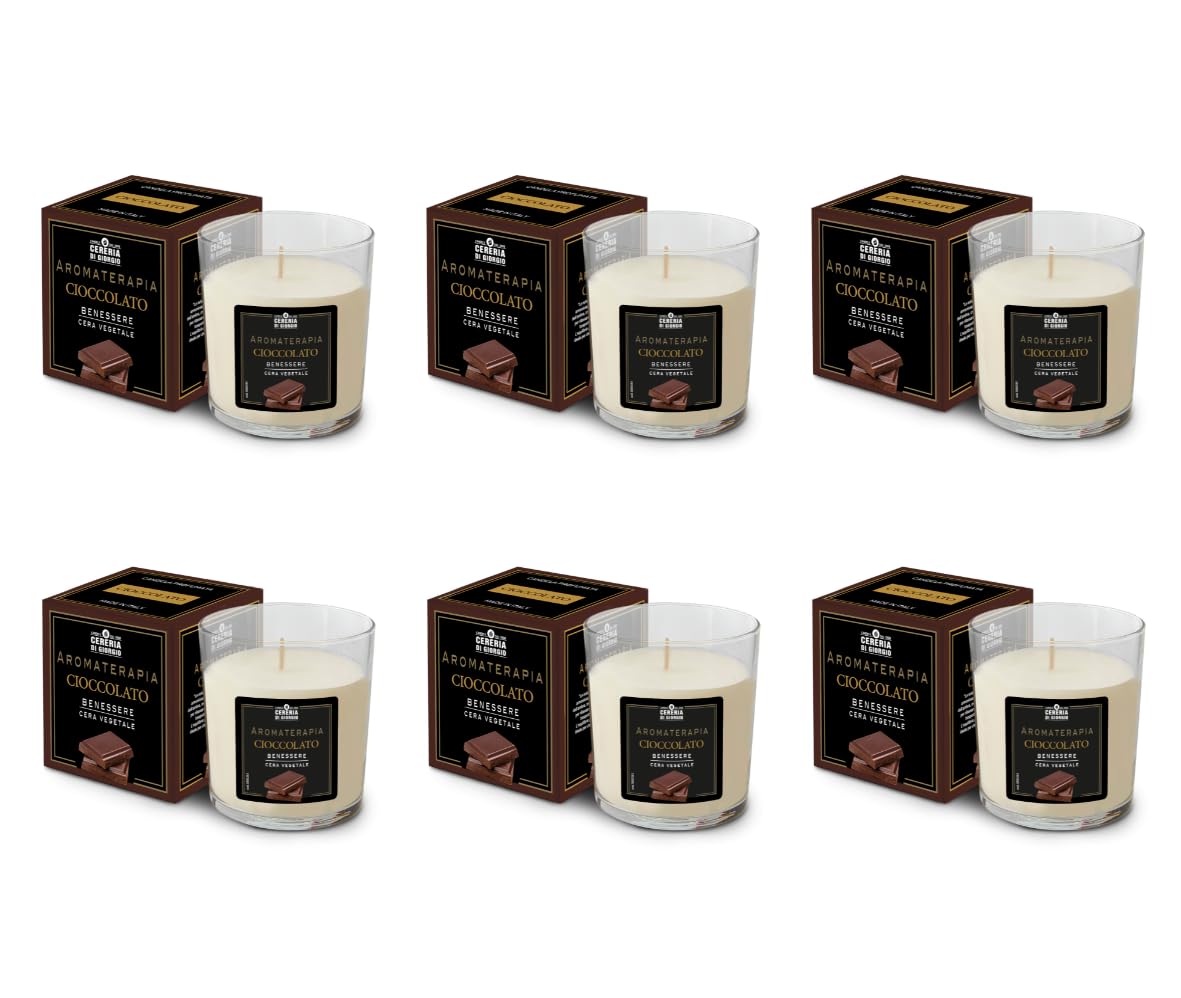 Cereria Di Giorgio - Confezione da 6 Candele Profumate in Bicchiere - Cera Vegetale di Palma e Soia - Collezione Aromaterapia - Cioccolato - Benessere - Durata 44 ore
