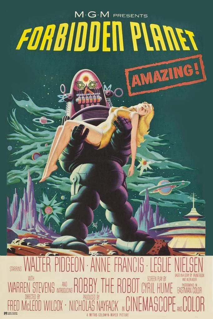 Laminated Forbidden Planet Poster 1956 Sci Fi Movies The Robot Alien UFO Classic Movie Memorabilia Kitschy Geeky Decor Poster Dry Erase Wall Art 24x36