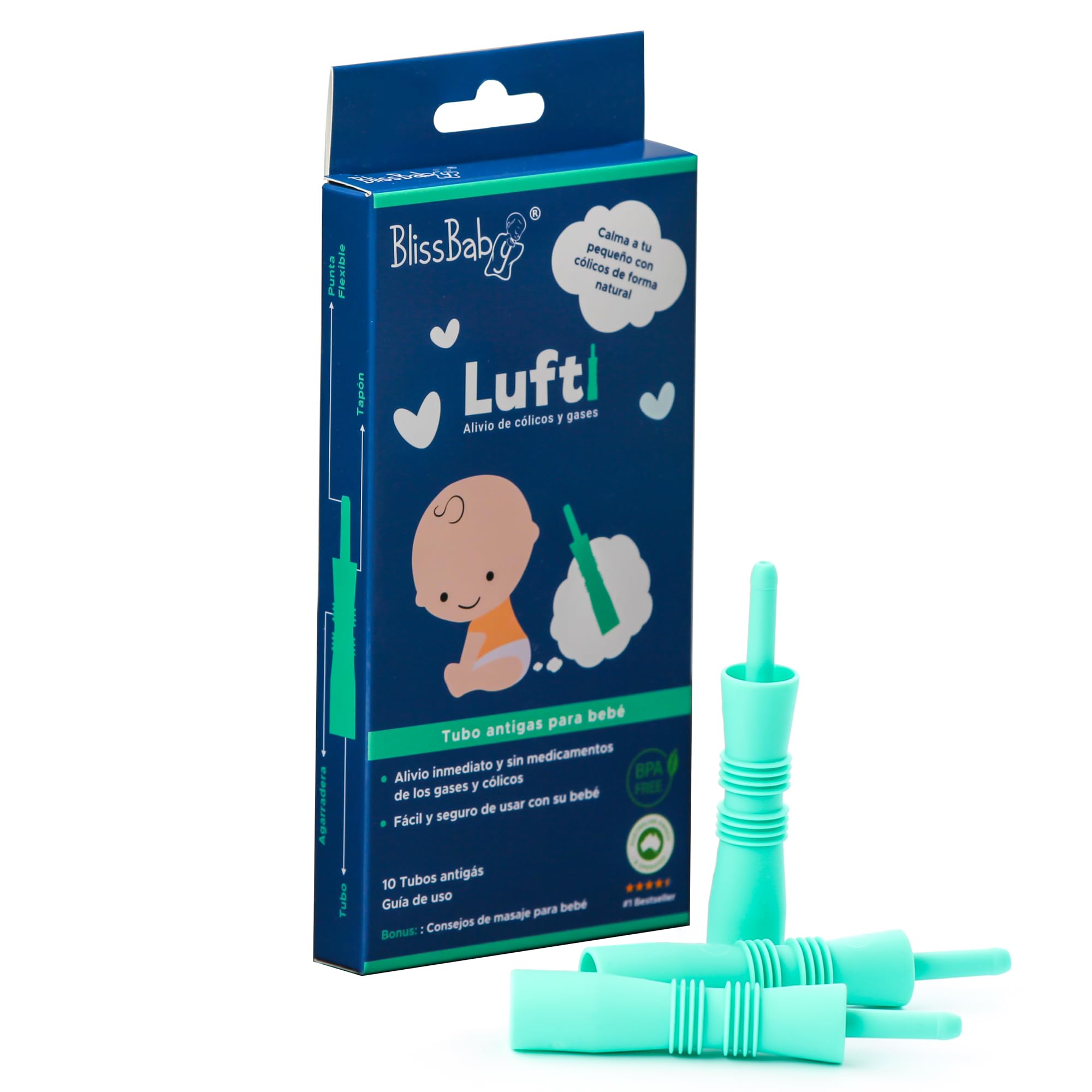 BlissBaby Lufti Alivio instantáneo natural de cólicos, gases y estreñimiento para bebés x 10