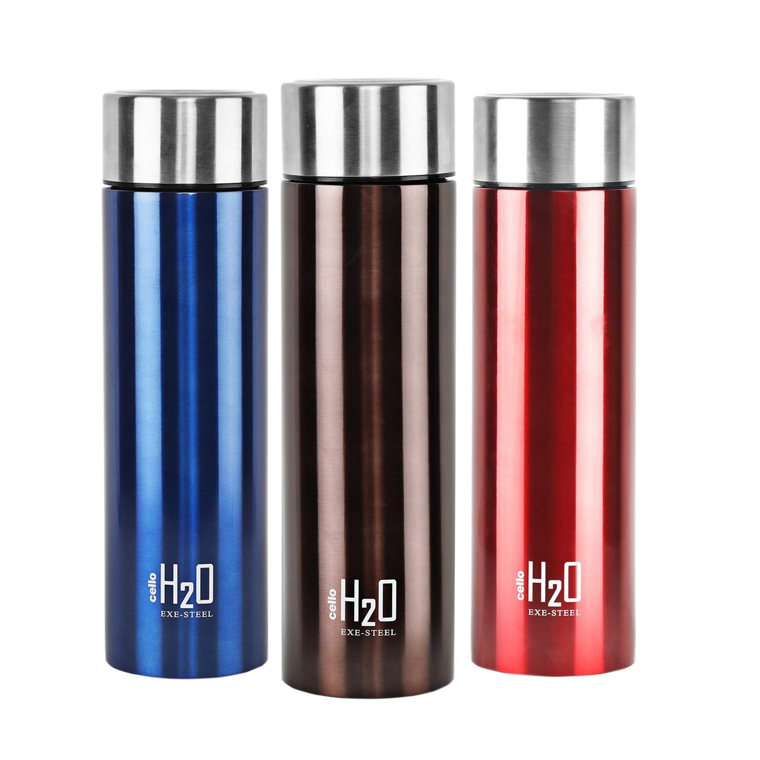 Cello H2O Stainless Steel Bottle, Single Walled, 1000 ml, Set of 3, As