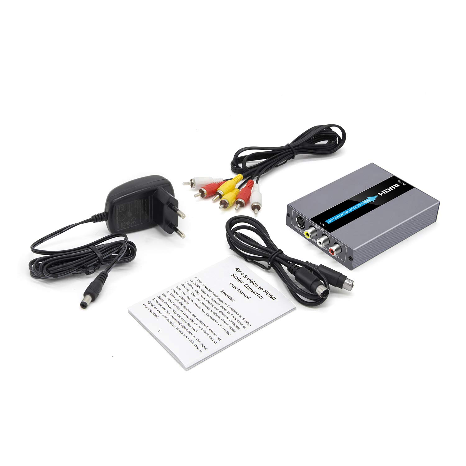 RCA S-Video auf HDMI Konverter, RCA Composite CVBS AV oder S-Video + R/L Audio Eingang zu HDMI Ausgang Upscale Konverter, Unterstützt 720P / 1080P Ausgangsschalter für N64, PS2, Wii, DVD
