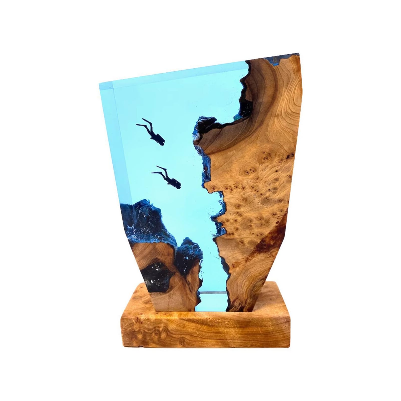 Marine Statue Dekoration Lampe,Harz-Ozean-Lampe,3D Ozean Figur Harz Statue Ornamente mit Holzsockel,Tiefsee-Höhlentauchen-Nachtlicht für Zuhause,Deko Weihnachten Geburtstag Geschenke (8*5in)