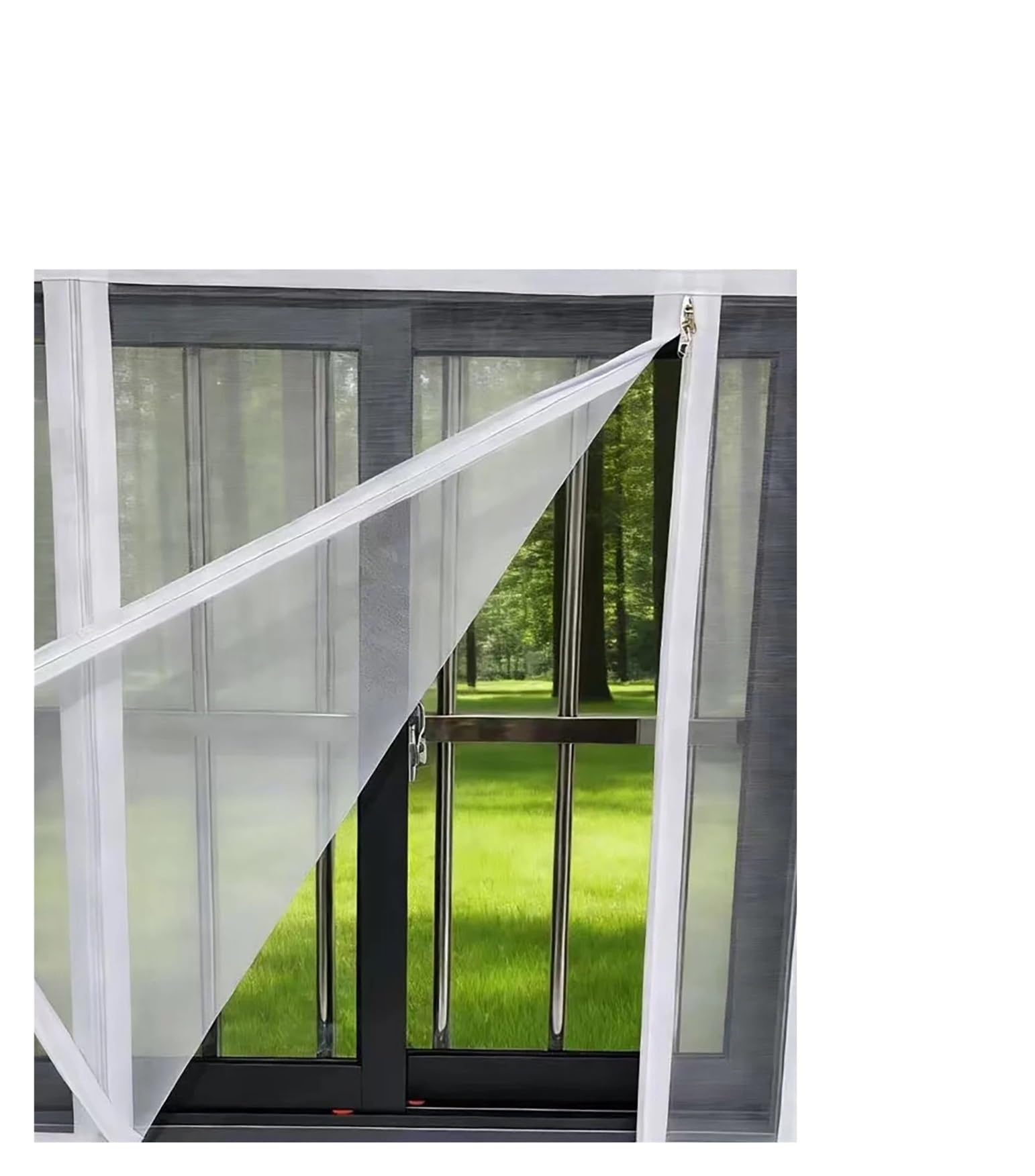 1PC White Side Opening Mosquito Screen Window is Detachable with No Perforations and Double Zippers(White-Width 170cm,Height190cm)