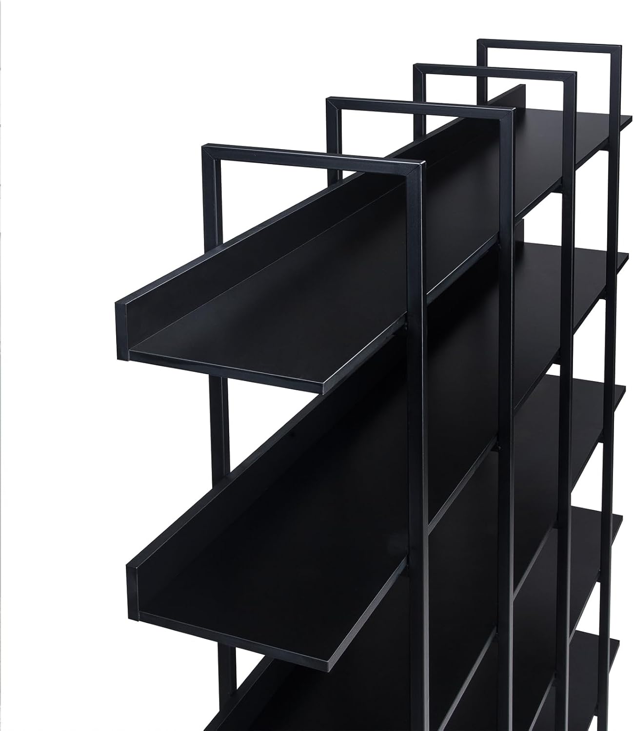 Wood Bookcase and Bookshelves Triple Wide 5-Tiers Large Open Shelves Multi Functional Room Divider Bookcases with Back Fence for Home Office (Black Frame with Black Shelf)