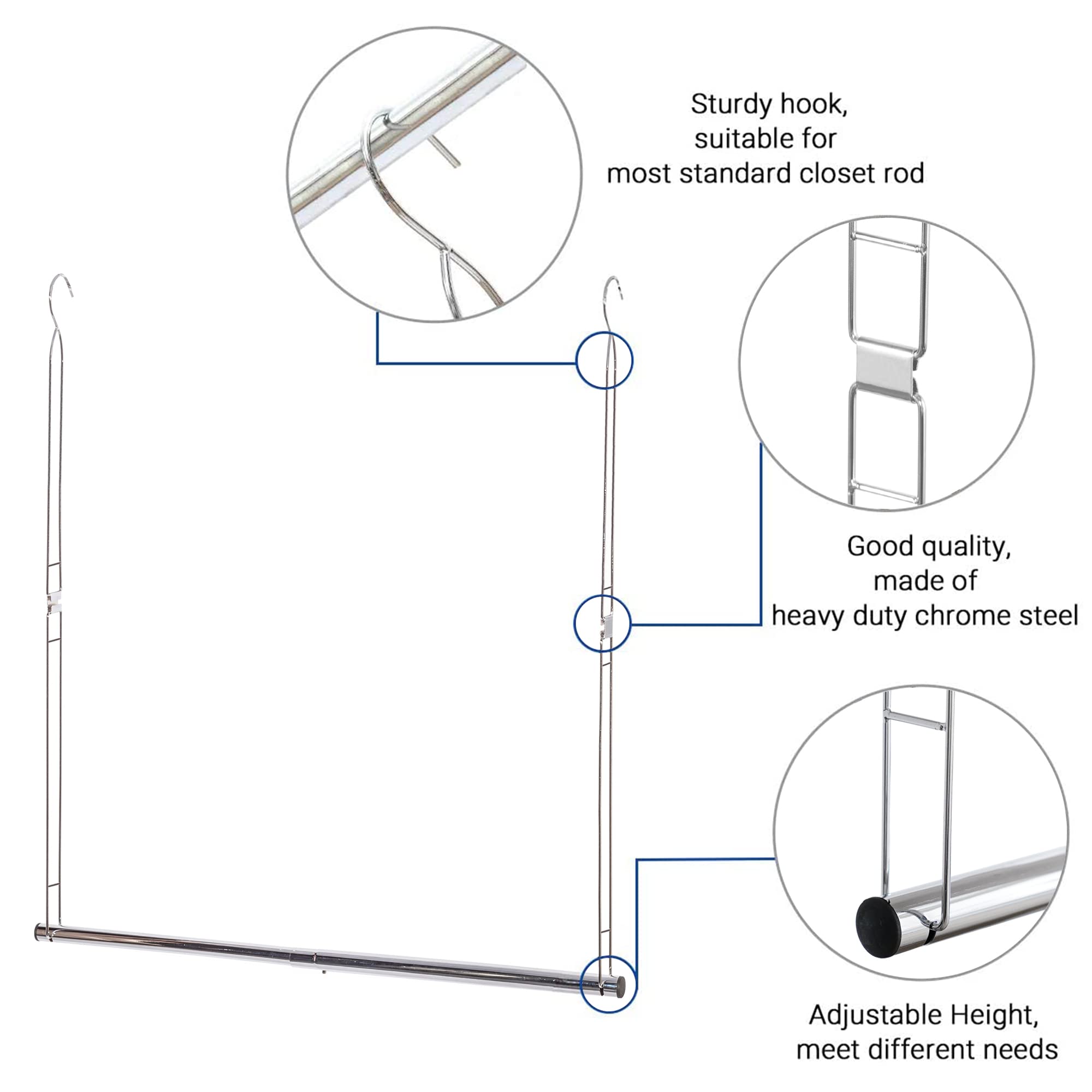 STORAGE MANIAC Hanging Closet Rod, Adjustable Width and Height Closet