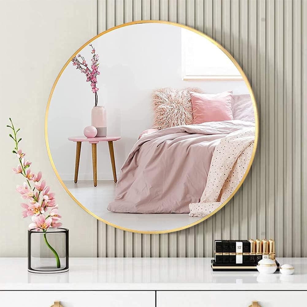 The Arts Box Round Wall Mirror I Metal Frame I Modern Design Metal Frame I Bathroom Wash Basin, Bedroom, Drawing Room (Gold, 20)