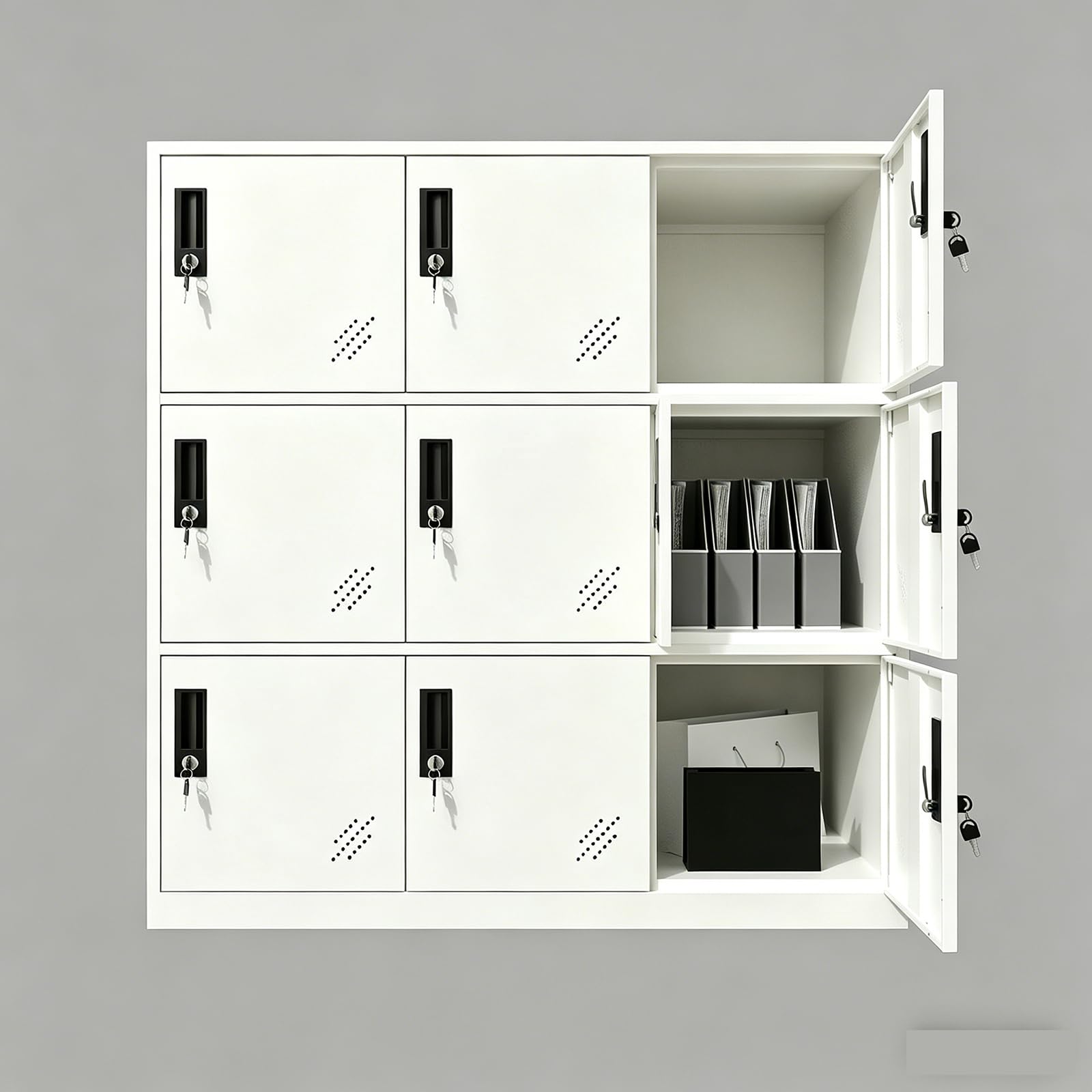 MECOLOR Armoire de Bureau en métal 9 Portes Casiers Rangement pour Enfants Full White