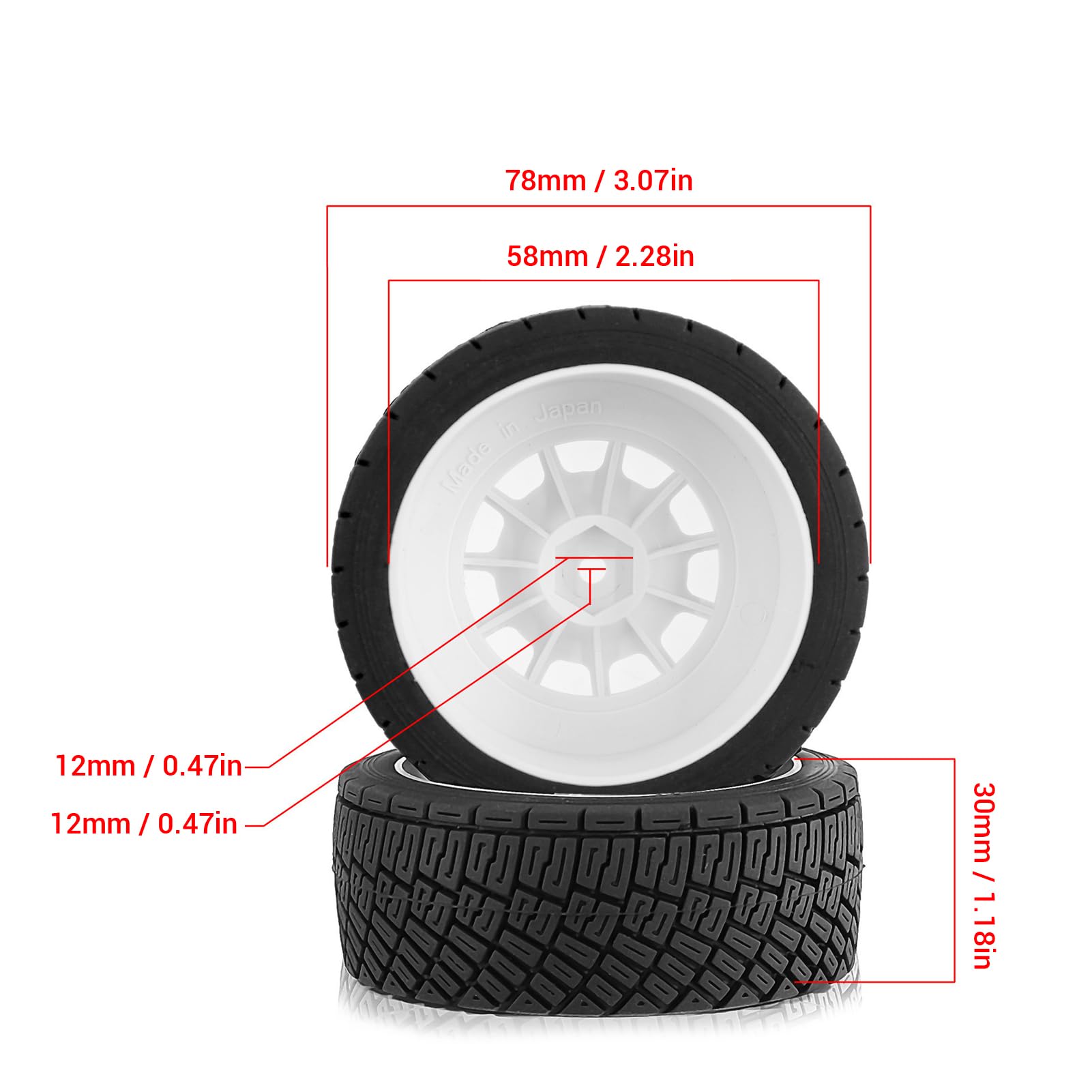Buachois Pneumatici per Auto RC, 4 Pezzi Gomma Sostituzione per Modellini 12mm Antiscivolo Design Testurizzato, Ruote per Veicoli Radiocomandati Giocattolo
