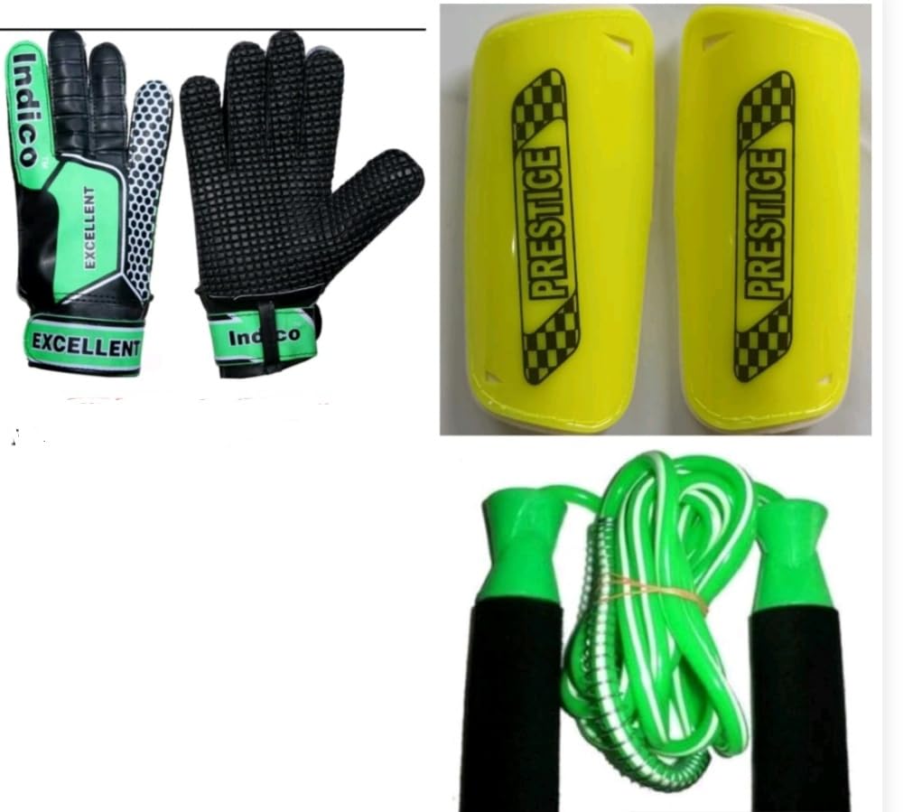Football Goalkeeper Gloves INDICO Excellent Combo Pack of Three Items Gloves, Rope, and SHIN PAD SHIN Guards-image-20
