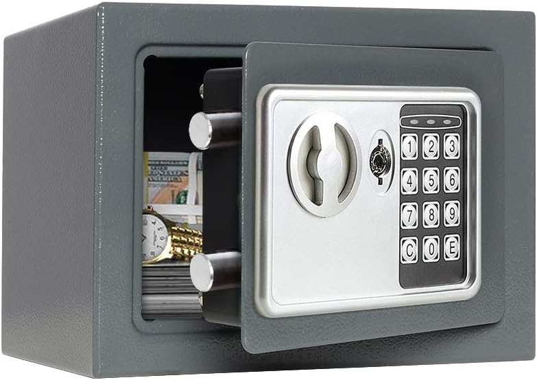 Lovndi Electronic Security Safe Box, 0.17 Cubic Feet Digital Deposit Box for Home Office Hotel Business, Lock Box for Cash Jewelry Storage, Gray : Office Products