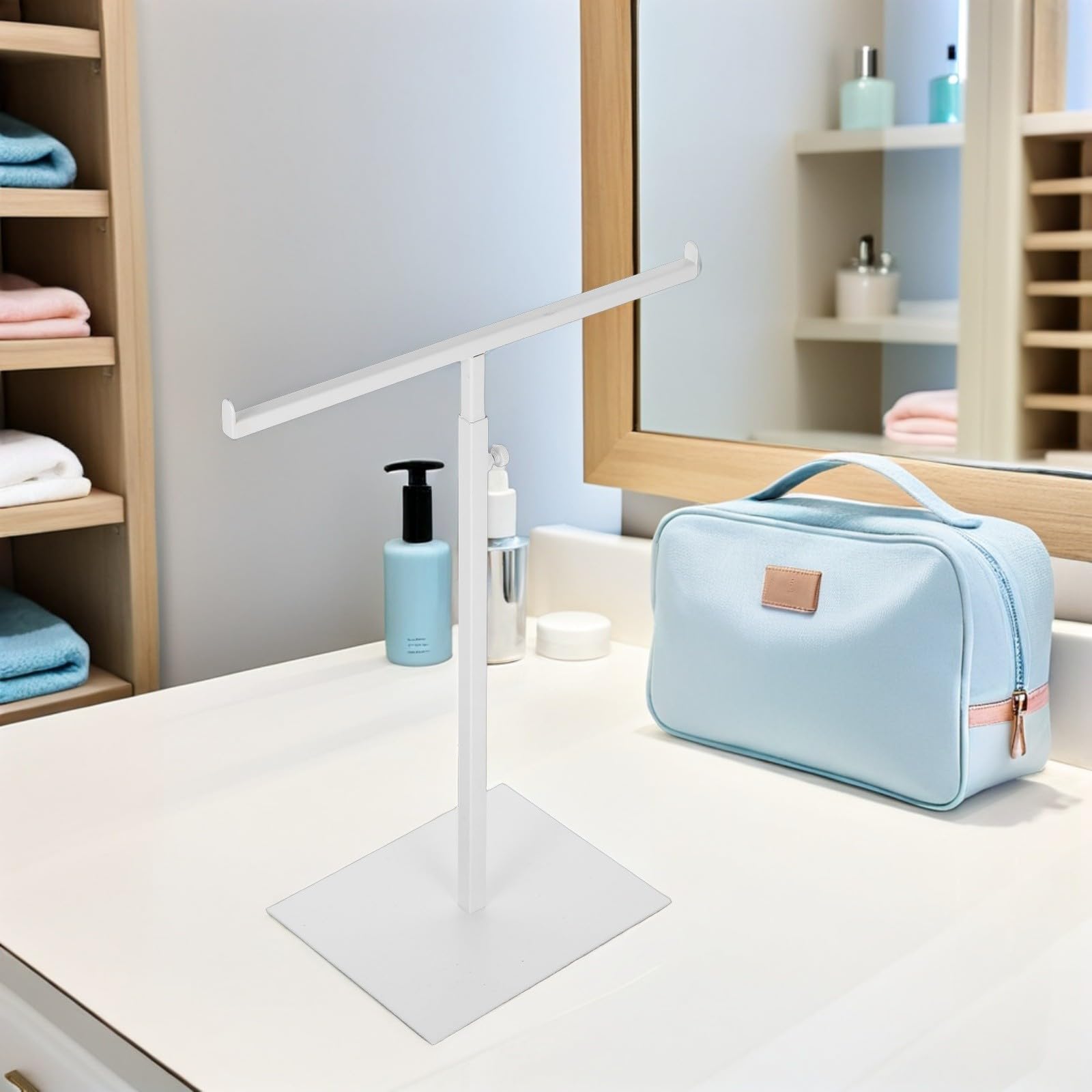 Expositor de Bolsos Regulable de Acero Inoxidable para Tiendas de Ropa