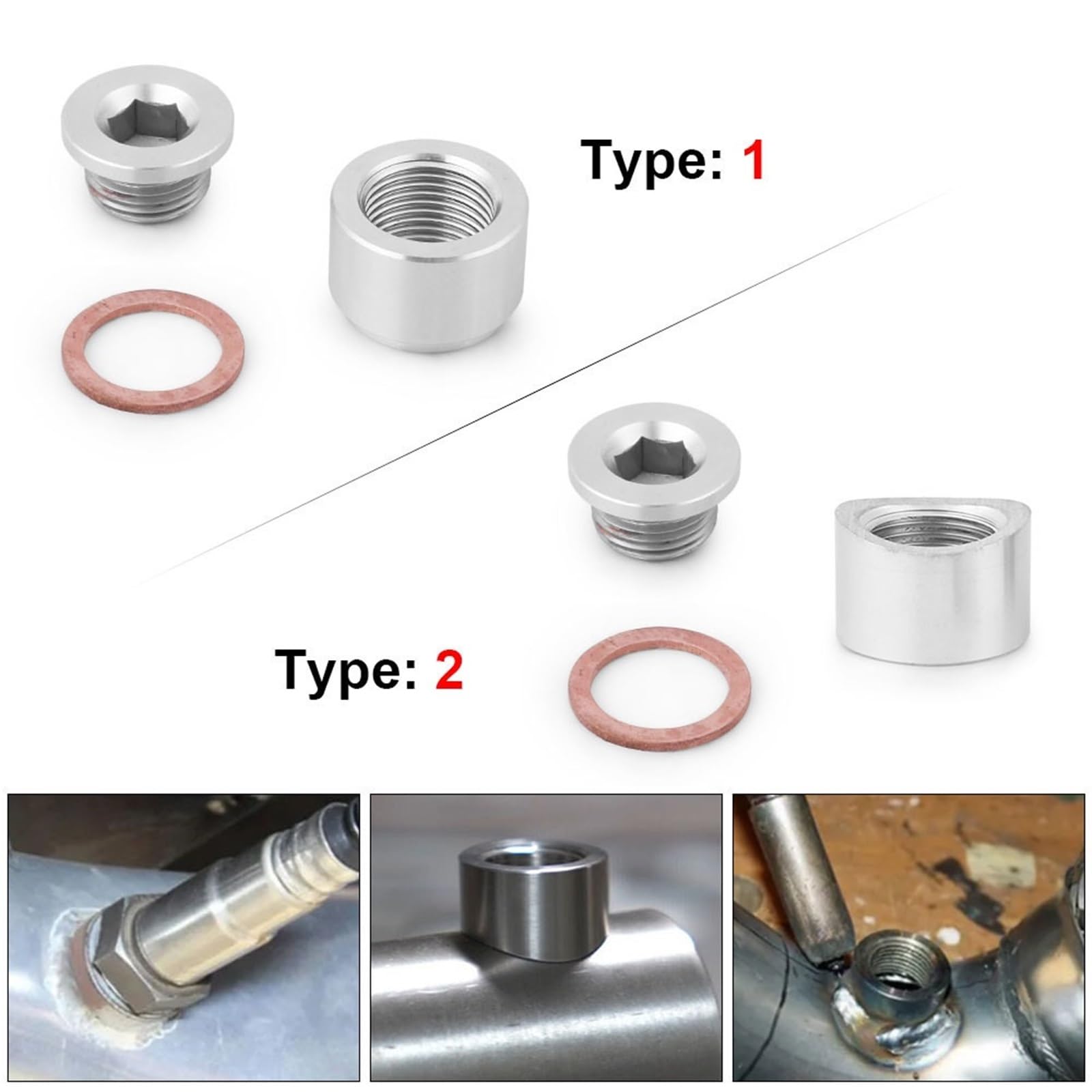 Sauerstoffsensor-Mutter-Schweißstopfen M18 x 1,5 O2-Sensor-Adapter, flacher und gekerbter Mutterstopfen Lambdasonde Adapter(Notched Style)
