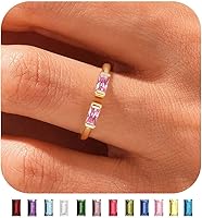 WFYOU Gold Birthstone Rings for Women - Adjustable 14K Gold Plated Non-Tarnish Stackable CZ Rings, Personalized Birthday Gift for Her