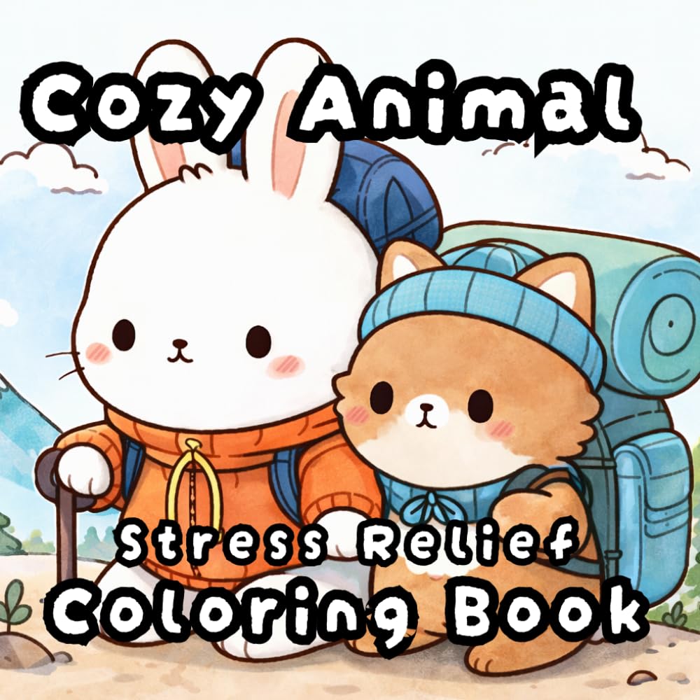 Stress Relief Cozy Animal Coloring Book: Adorable and Relaxing Designs of Cute Animals in Cozy Daily Life, Fun for all Ages