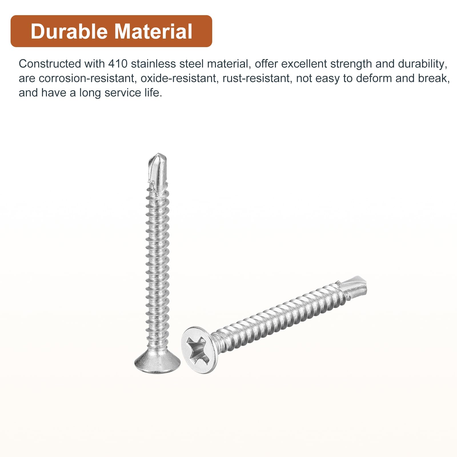 DTGN 100Pcs ST3.5x32mm Self Drilling Screws, 410 Stainless Steel Flat Head Phillips Sheet Metal Screw - Image 3