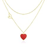 Linawe Herz Anhänger Kalsketten für Frauen, Kette Edelstahl Damen, Layering Kette mit Herz Kettenanhänger Schmuck, Statement Kette Jewelry Erhältlich in Gold, Roségold und Silber Gold, Rot Gelbgold