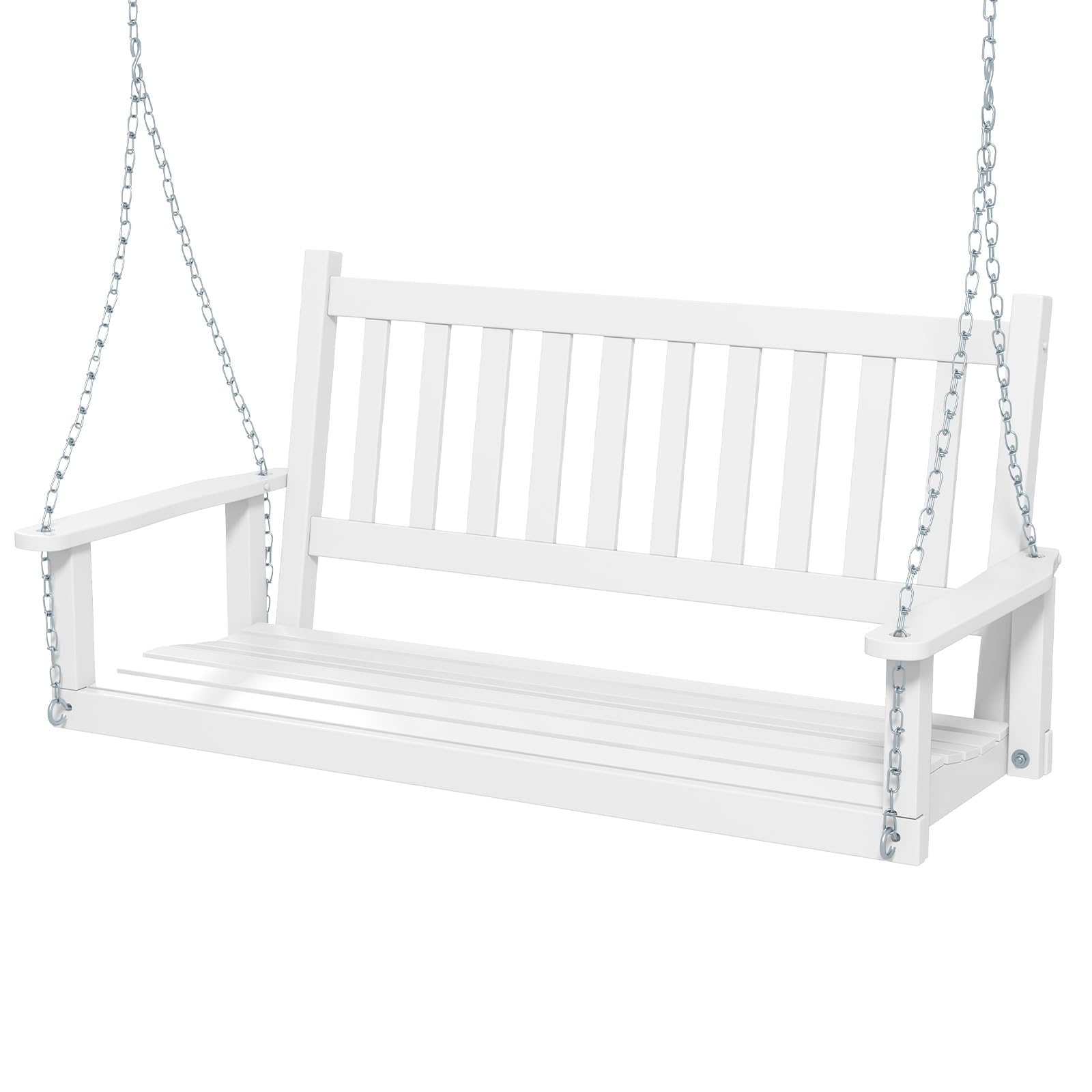 FANTASK Banco Colgante de Madera Maciza, Columpio de jardín de 2 plazas para Colgar, Columpio de jardín de hasta 230 kg, Columpio para Exteriores, Color Blanco, 136 x 67 x 63 cm