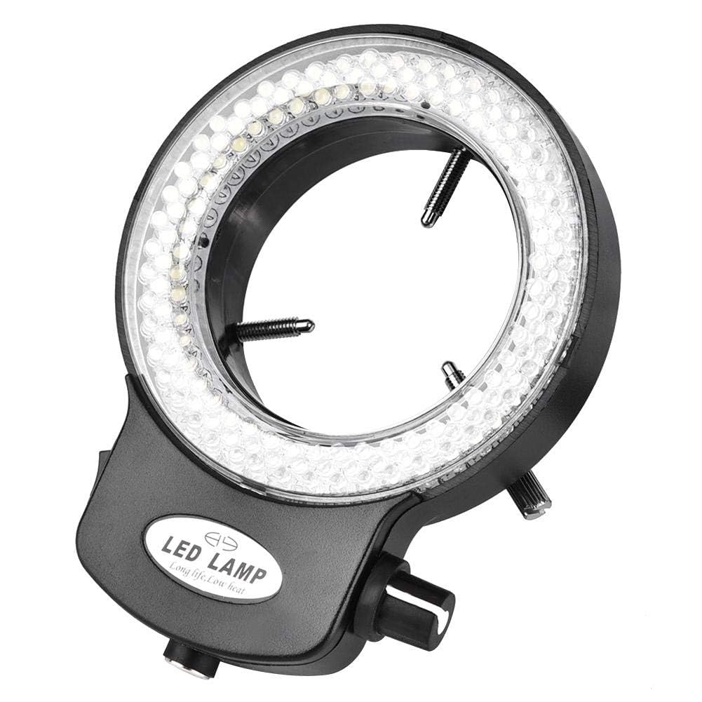 Lámpara LED de luz de Anillo de 140 Piezas para microscopio estéreo, cámara de microscopio 144 Perlas LED Fuente de luz Brillo Lámpara de Anillo Ajustable, luz de Anillo de microscopio LED(Negro)