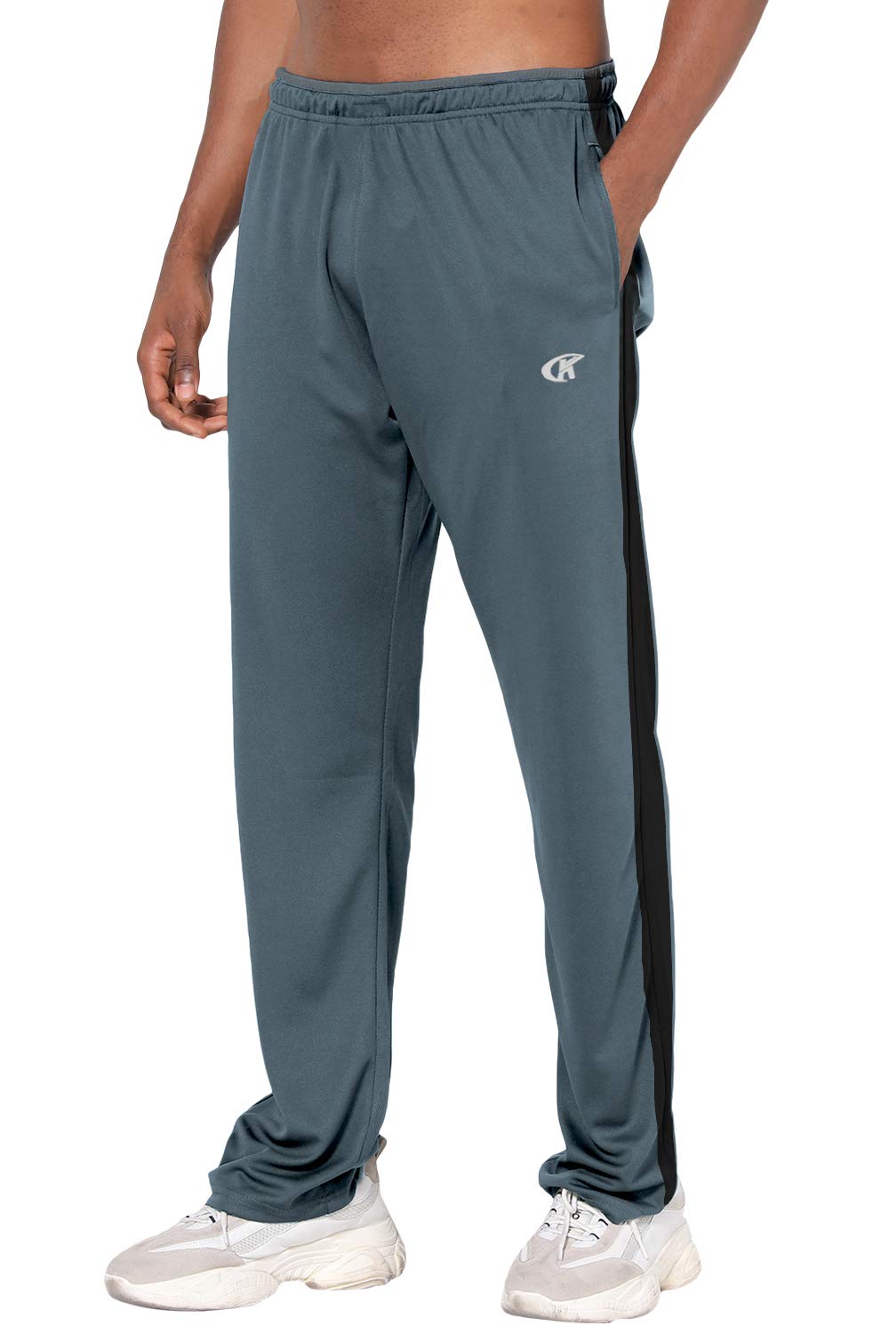 NEIKU Mens Lightweight Sweatpants with Pockets Open Bottom Mesh Athletic Pants for Running