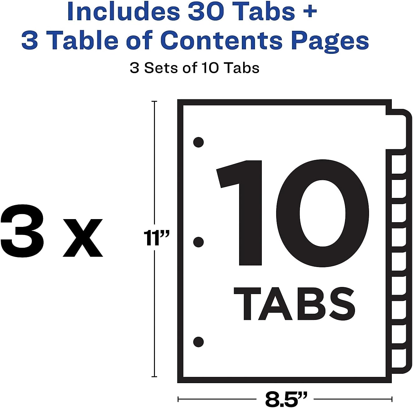 Avery 11082 Ready Index Customizable Table of Contents, Asst Dividers, 10-Tab, LTR, 3 Sets