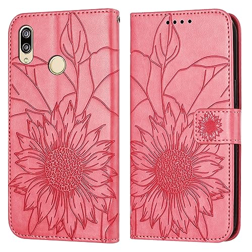 Funda con tapa para teléfono Funda delgada compatible con Huawei P20 Lite/Nova 3e Funda tipo cartera con tarjetero, funda de piel con tapa floral en relieve, funda protectora a prueba de golpes Compat