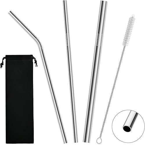 Pajitas de metal reutilizables de acero inoxidable con estuche, pajitas largas para vasos de 30 onzas y 20 onzas, aptas para lavavajillas, 1 cepillo