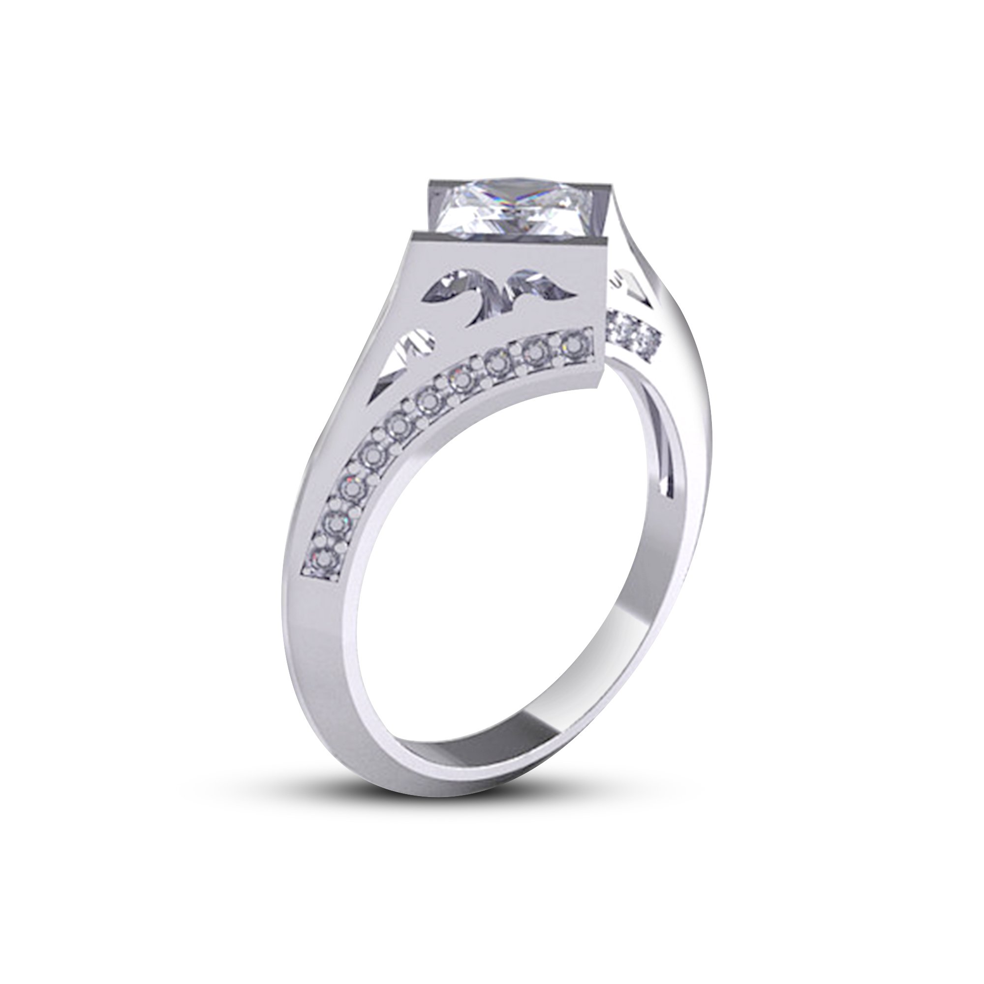 Anopchand Tilokchand JewellersAtjewels 14K White Gold on Silver Princess Cut White Cz Wedding Band Ring For Women's