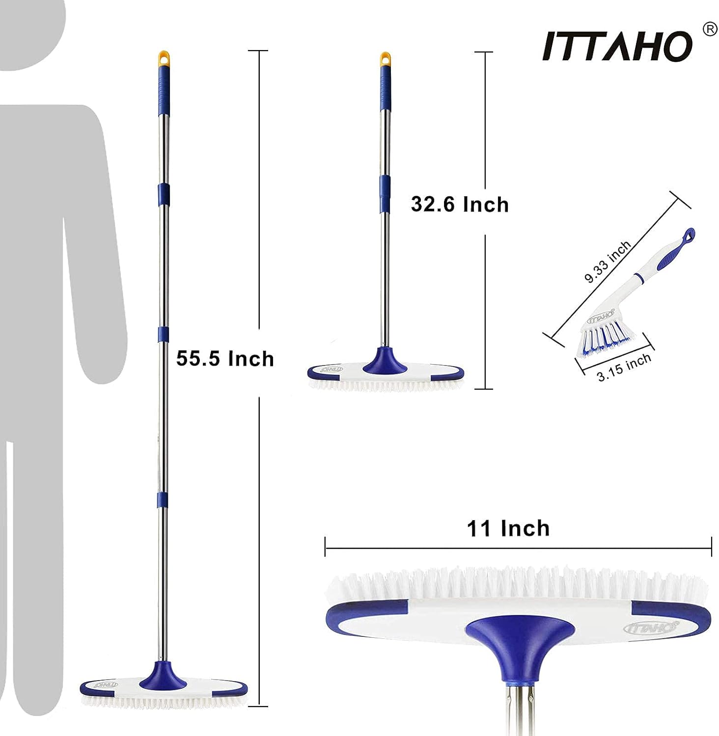 ITTAHO Extendable Window Squeegee Cleaning Tool, and Floor Scrub Brush