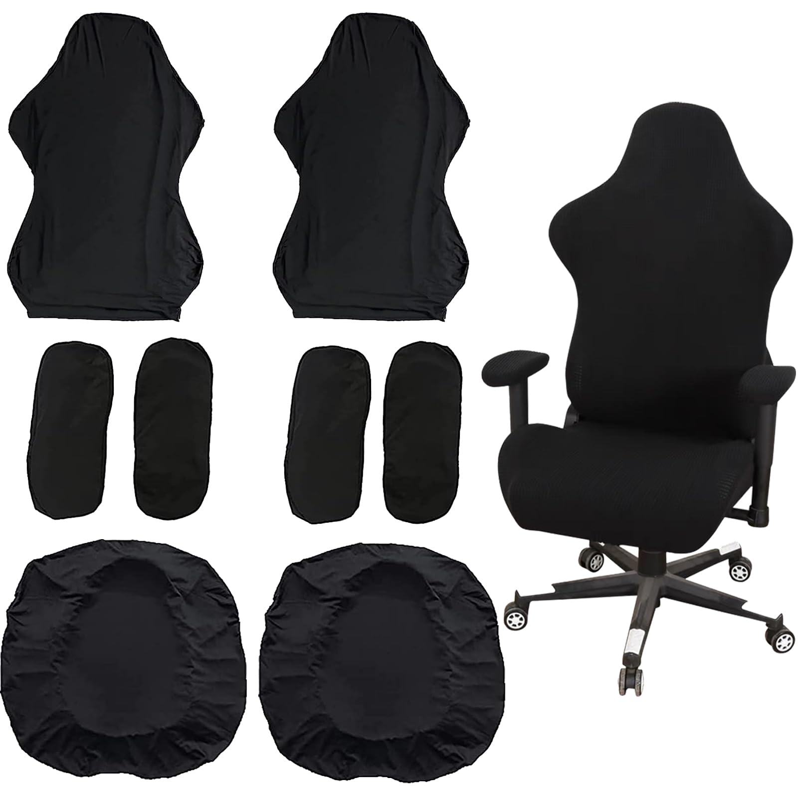 RUSTOO Housses De Chaise Gaming Extensibles Noires - Protection Chaise De Bureau Et Fauteuil Gaming
