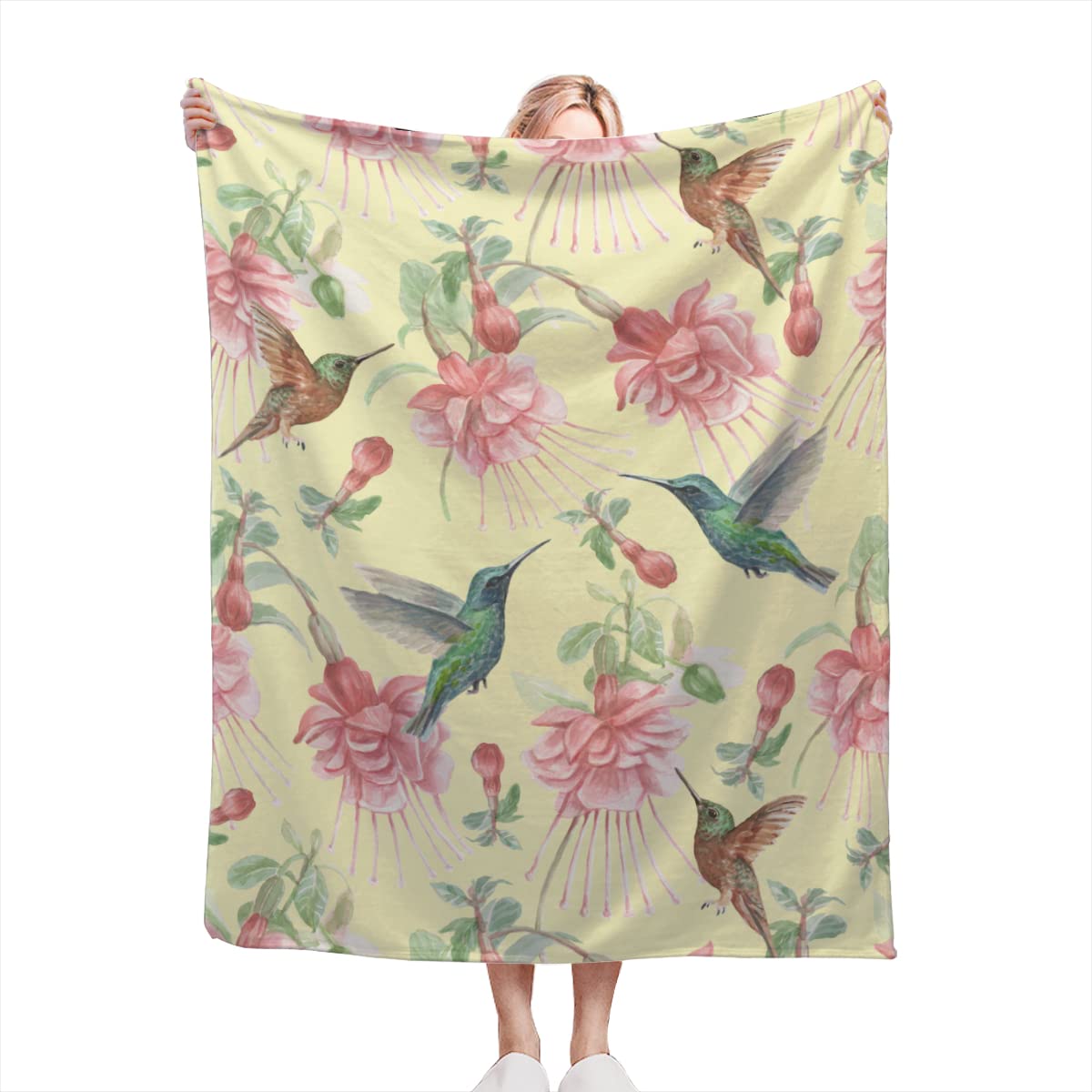 IENDYHummingbird Blanket Hummingbird Bird Flower Throw Blanket Hummingbird Floral Print Blanket Soft Flannel Hummingbird Gifts for Women Men Bird Blanket for Bed Chair Car Sofa Couch Bedroom 60"X80"