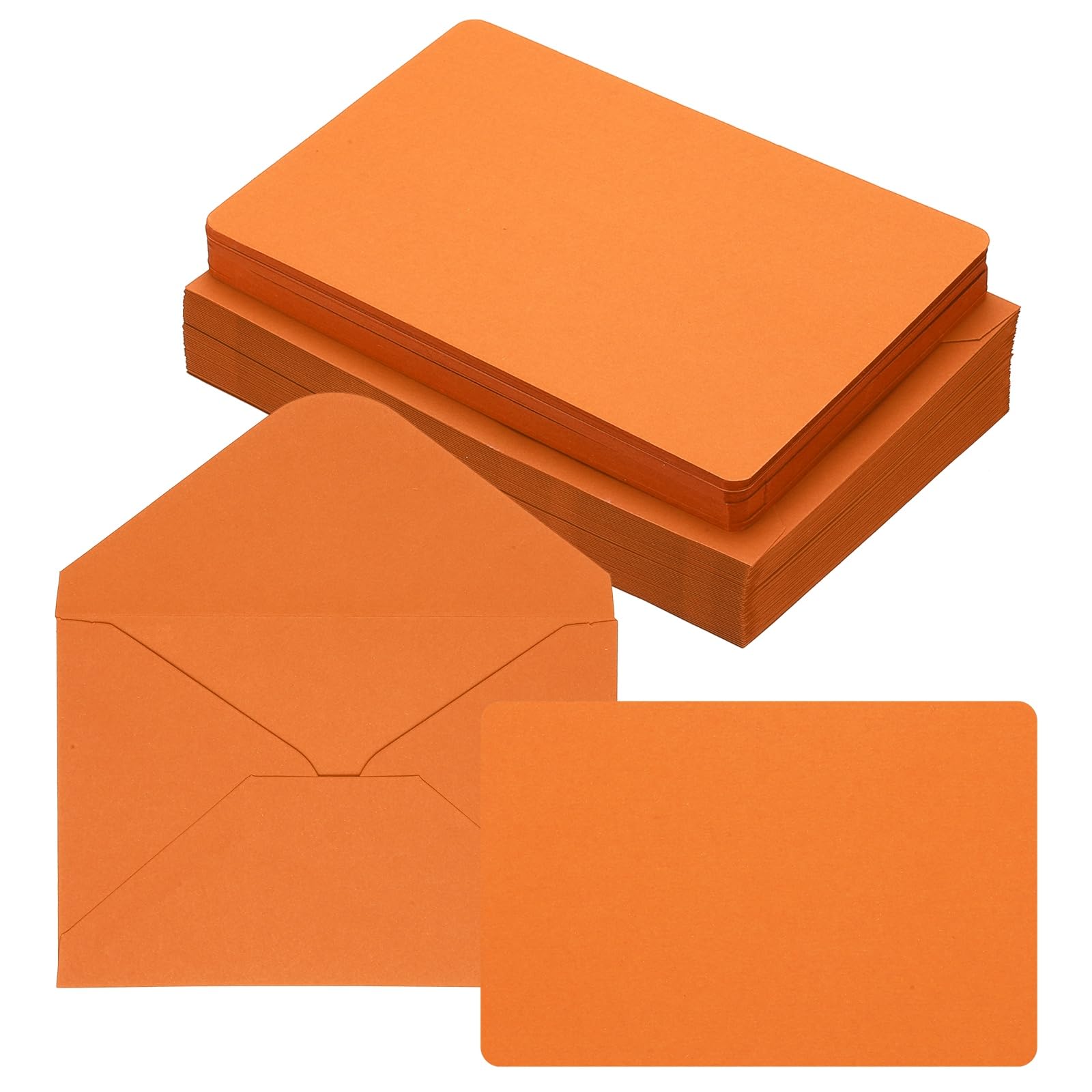 PATIKIL 10x15cm Blank Greeting Cards and Envelopes, 50Sets Half Fold Note Cards and Envelopes Folded Rounded Corner Cardstock Card for DIY Wedding Birthday Party Invitations, Orange Red