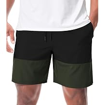Suwangi Mens Casual Workout 7 Shorts Two-Tone Quick-Dry Drawstring Summer Shorts with 3 Zipper Pockets
