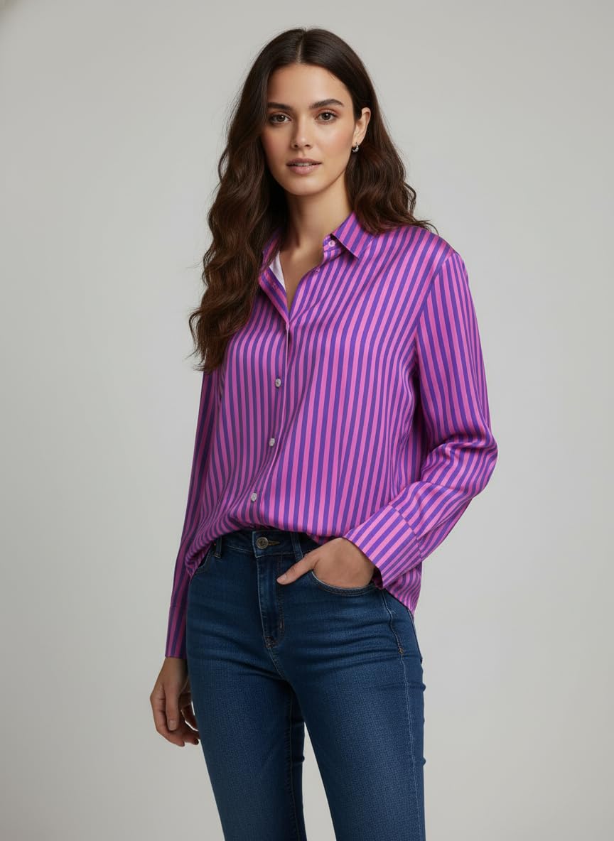 ANNI Designer Bedrucktes Damenhemd aus Baumwollmischgewebe, langärmelig, normale Passform, Hemdkragen, legere Bürokleidung, elegante Western-Kleidung für den Alltag, Hochzeit, Party