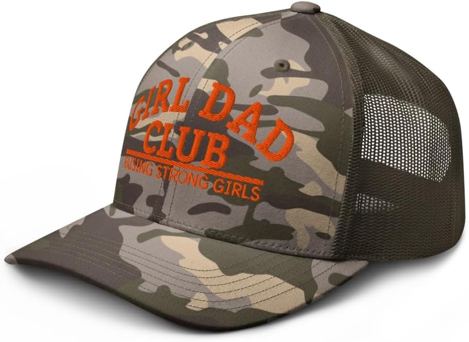 Camo NX Girl Dad Club Raising Strong Girls Embroidered Curved Bill Trucker Hat Low Crown Adjustable Cap Men Women