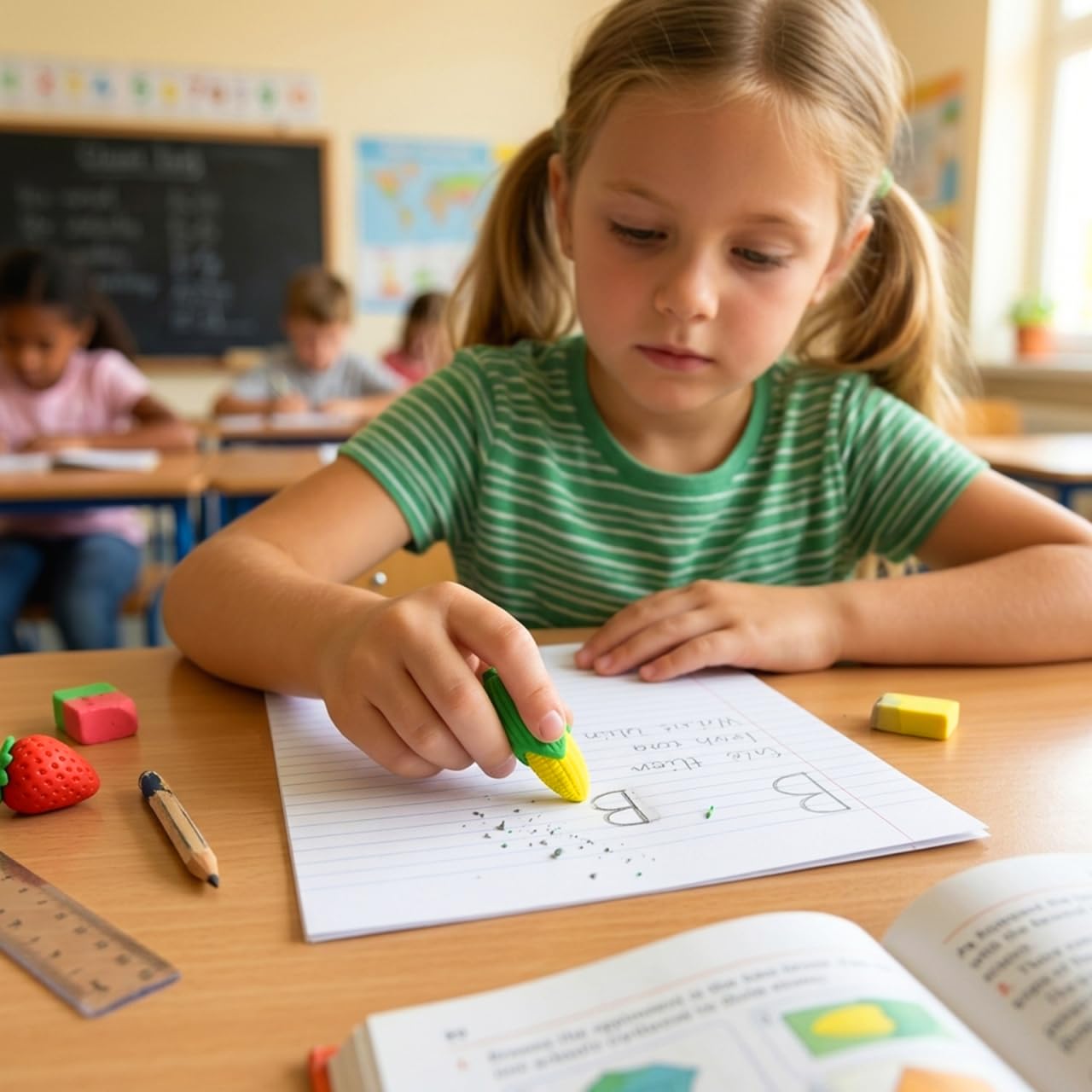 Veemoon Niedliche Mini-Radiergummis in Maisform, lustiger und funktionaler Schulbedarf für Klassenzimmer, Büro und den täglichen Gebrauch, kompaktes Design, ideal für kreatives Lernen, 100 Stück