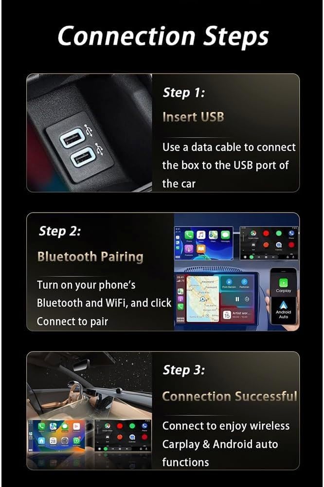 CarPlay Adaptador Inalámbrico para Suzuki S-Cross (JY) 2.Gen 2013 2014 2015 2016 2017 2018, 2 en 1 CarPlay Cableado a Inalámbrico Plug & Play Compacto y Estable,Gold