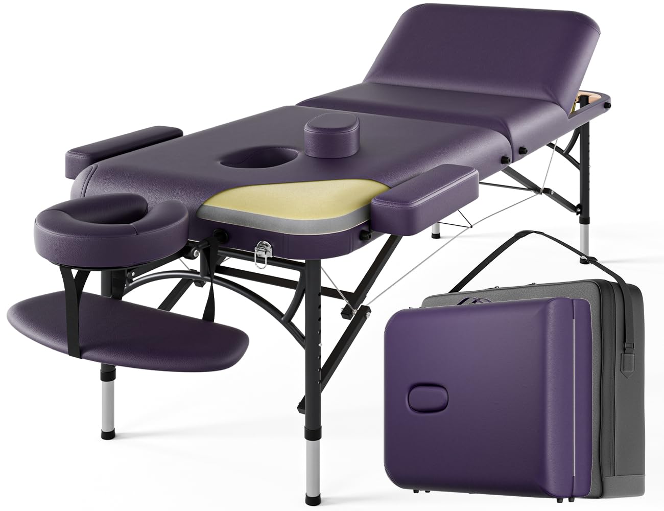 3 Fold Professional Massage Table Portable Hold Up to 1100LBS Violet