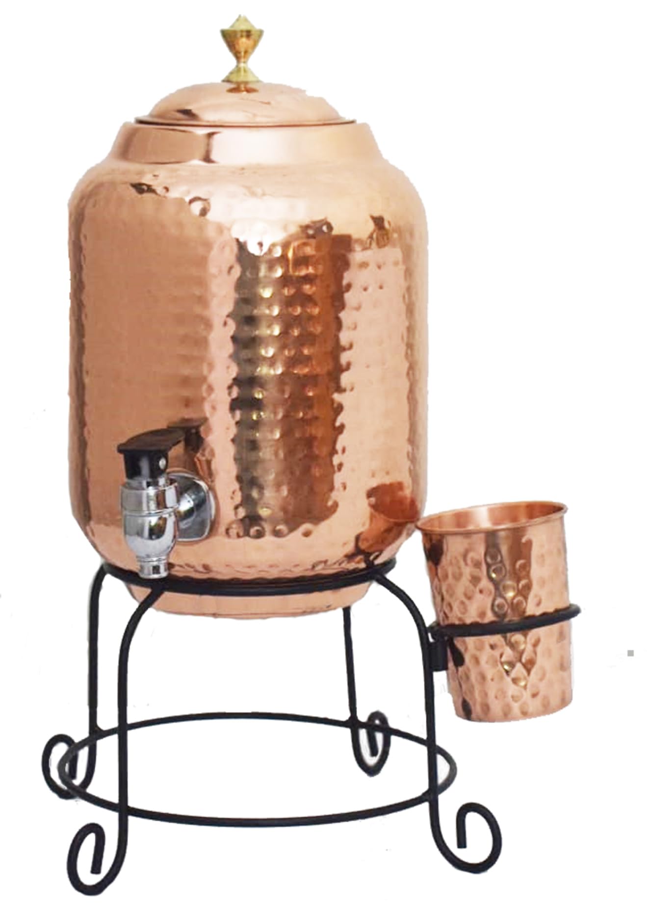 Copper Water Dispenser Matka Pot Container Pot with 1 Copper Glass and Stand Pure Copper and Ayurvedic Health Benefits Capacity (5000 ml) Water-image-25