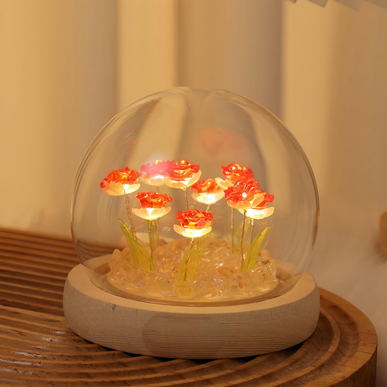 Danolt Rot Rose Nachtlicht, Rose Lampe Blumenlampe für Mädchen und Frauen