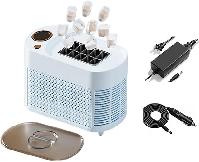 Comptoir portable Mini Créateur de glace, 12v DC Conception de comptoir compacte, fenêtre de vue, simple libération de glace pour la cuisine maison Parties de bureau Rv Voyage (Blue_02)