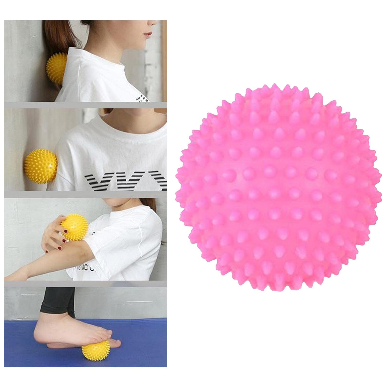 Jojomis Pelota masajeadora de pies con pinchos para tejido profundo, punta, pies, espalda, manos, músculos, miofascial, 7,5 cm de diámetro, color rosa