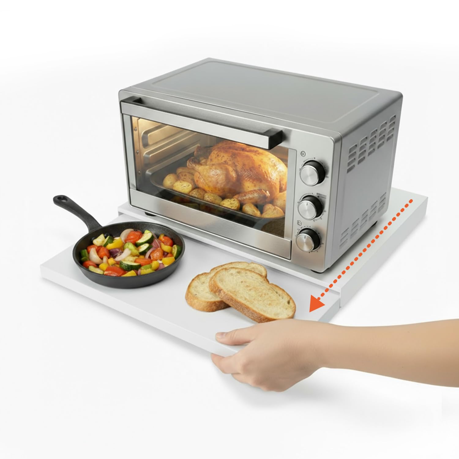 Avilia - Supporto Microonde Estensibile 39-62x47x4 cm con Ripiano Estraibile, Struttura Salvaspazio Cucina, Vassoio Scorrevole e Gommini Antiscivolo (Bianco)