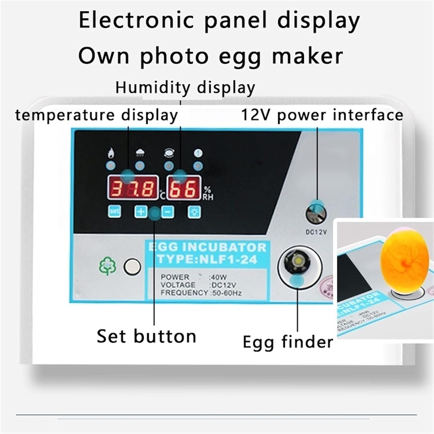Incubadora Incubadora for Huevos de codorniz, 24 Huevos, Totalmente automática, incubadora Digital for Huevos con Control de Temperatura(Dual Power Supply)