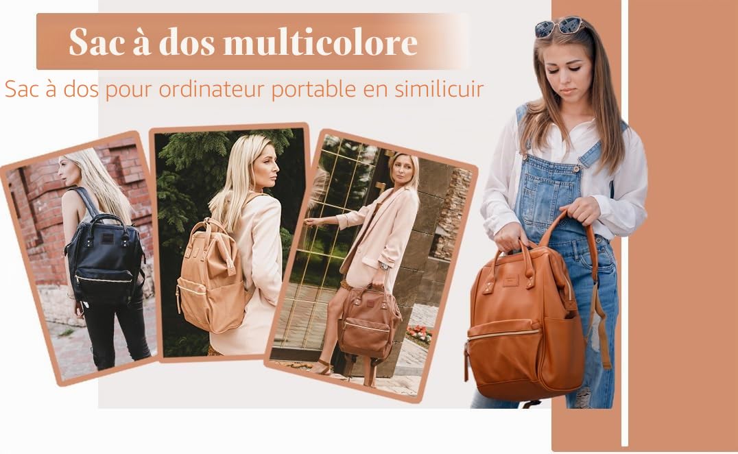 Kah&Kee Sac à Dos Cuir Femme - Portable Ordre PC Compartiment pour Collège, Voyage, Loisir et Travail